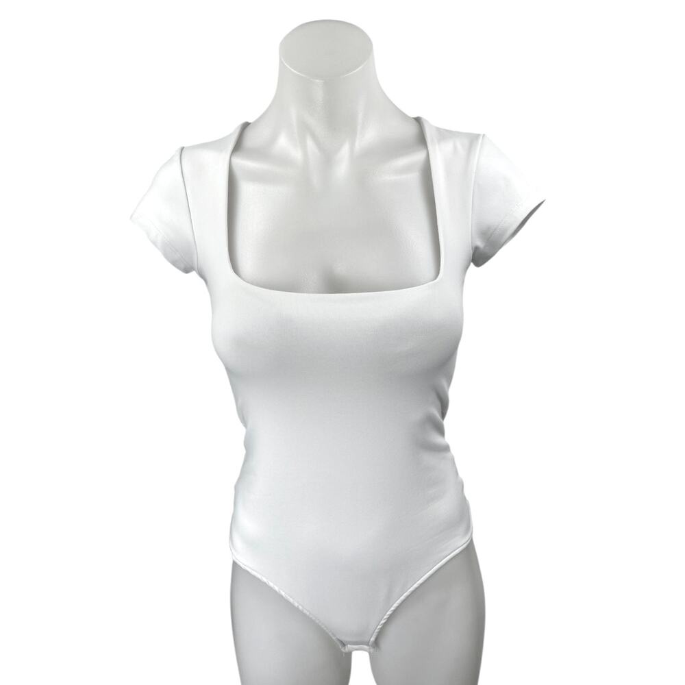 Free People Intimately White Short Sleeve Square Neck T Shirt Bodysuit Top Sz XS